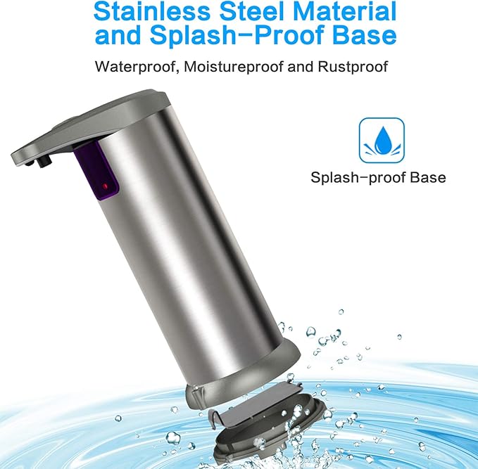 Infrared Automatic Soap Dispenser, Stainless Steel Handfree Touchless Soap Dispenser Sensor Dispenser for Bathroom Kitchen Hotel Restaurant. 4 AAA Batteries (NOT Included)