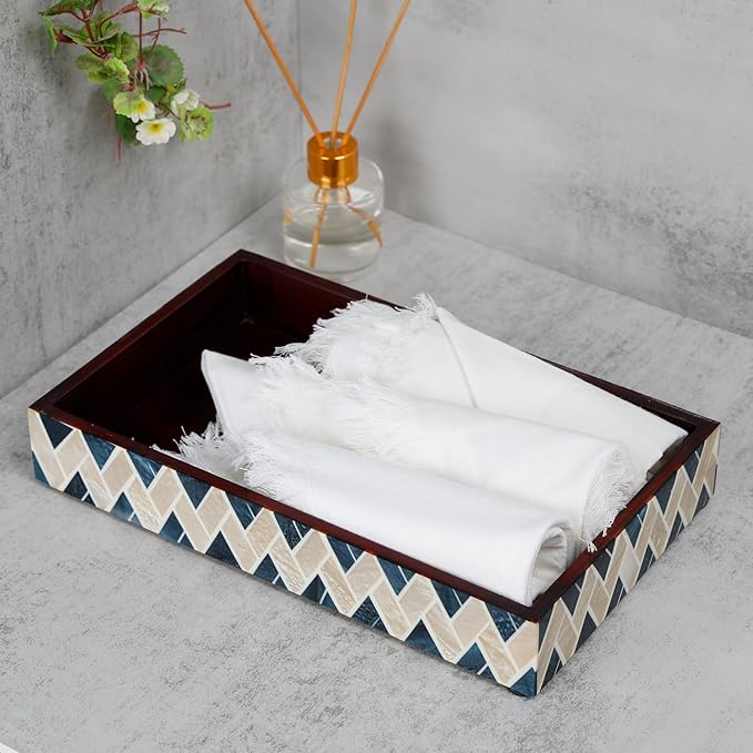HANDICRAFTS HOME Handmade Tavla Pattern 10x6 Towel Tray - Small Bathroom Tray, Guest Towel Holder, Decorative Napkin Holder, Bathroom Countertop Storage, Kitchen Hand Towel Holder Parlour-tavla