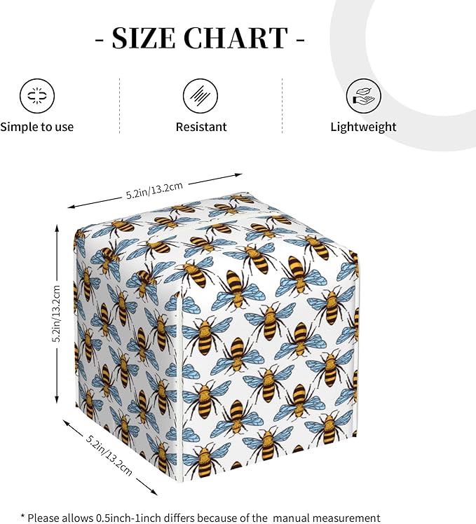 Honey Bee Tissue Box Cover Leather Tissue Box Holder Square Facial Paper Organizer Dispenser for Bathroom Kitchen Bedroom Vanity Countertop Night Stands