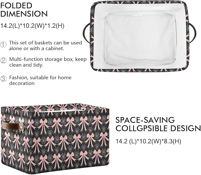 Web Bow Pattern Storage Basket,Large Storage Bin Fabric Collapsible Organizer Bag with Handles 15x11x9.5 inch