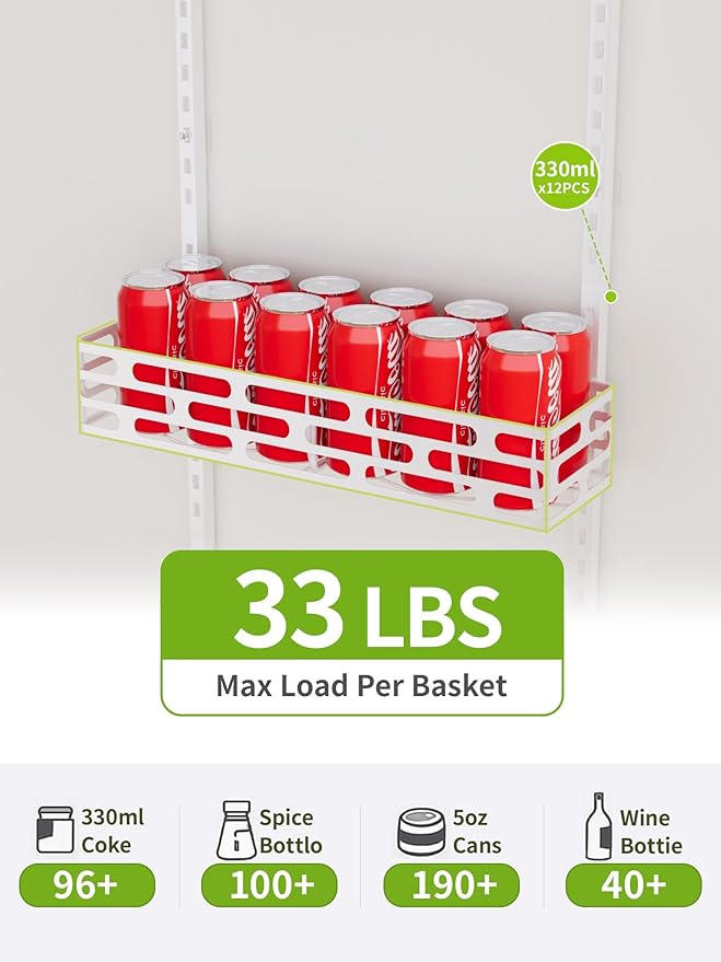 Over the Door Pantry Organizer - 6 Tier Adjustable Pantry Organization and Storage, Hanging Basket Wall Spice Rack Seasoning Shelves, Home & Kitchen Bedroom Bathroom, White