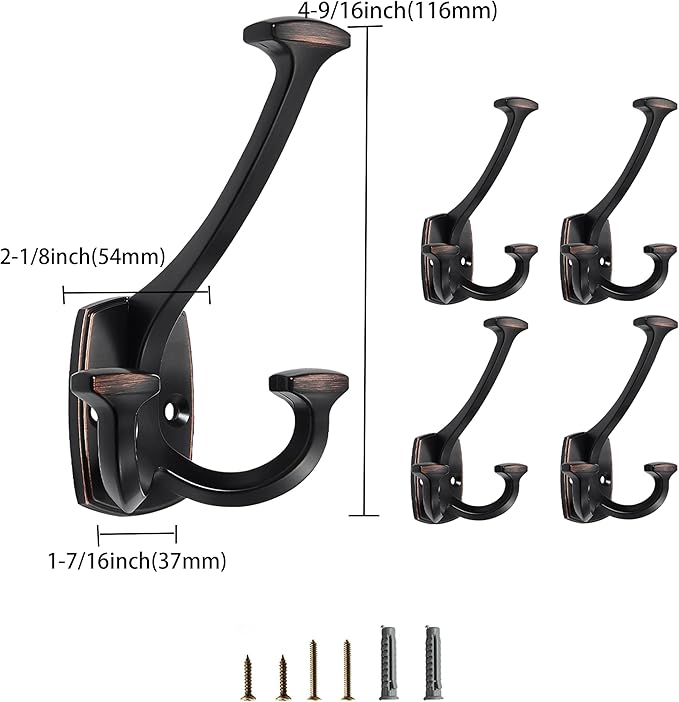 Oil Rubbed Bronze Hooks Large Wall Mounted Decorative Solid Heavy-Duty Double-Sided Coat Hooks for Hanging Towels Coats Robes Towels Bag Bathroom Wall Hooks (2 Pack)