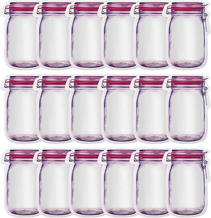 Enkrio 18Pcs Mason Jar Zipper Bags Resuable Snack Bags Portable Food Storage Snack Zipper Bags for Kitchen Travel Camping Picnic Organizer (18M)