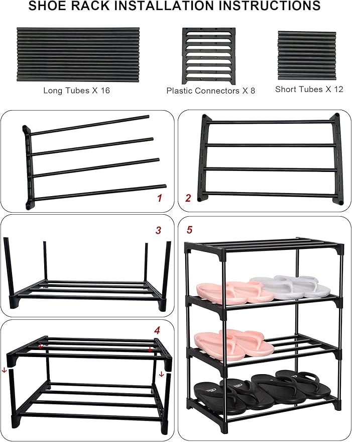 LNYZQUS Upgrade 4 Tier Small Shoe Rack, Kids Show Rack Closet Shoe Organizer,Compact Stackable Shoe Shelf Shoe Stand Floor Shoe Rack for Narrow Space,Zapateras Organizer for Shoes (Blue)
