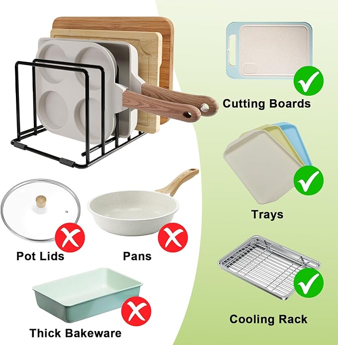 2-Pack Baking Sheet Organizer Rack â 5-Slot Bakeware & Cookie Tray Holder for Kitchen Cabinet or Countertop, Stainless Steel Cutting Board Rack with Rust-Resistant Frame & Anti-Slip Feet