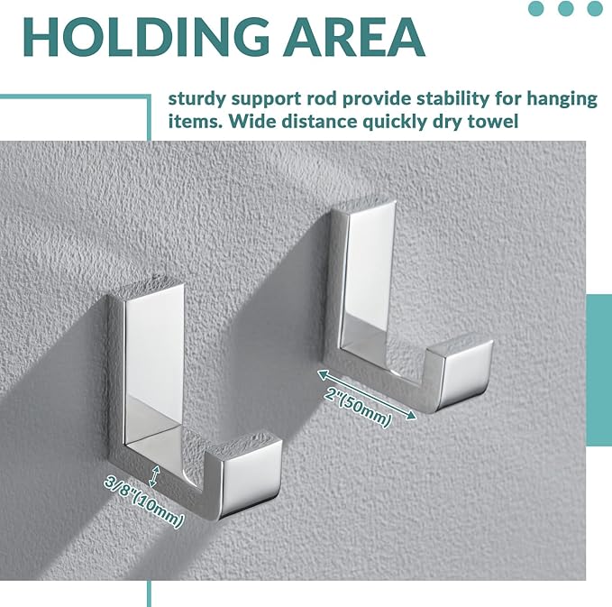 APLusee Polished Chrome Towel Hook 2 Pack, 304 Stainless Steel Robe Hook, Wall Mounted