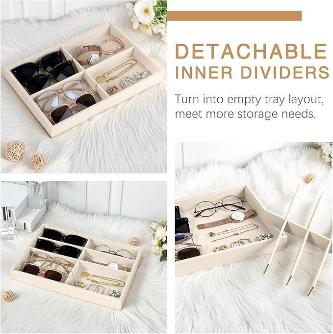 Emibele Sunglass Organizer Jewelry Tray, 8 Grids Velvet Glasses Watch Storage Stackable Tray, Eyeglasses Jewelry Showcase Display Organizerï¼Beige