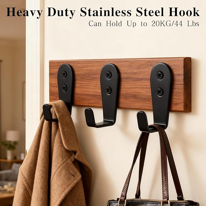 Stainless Steel Hooks for Hanging, Heavy Duty Hook, Wall Hooks Key Holder Wall Mount Hanger Coat Hook Garage Storage Screw Utility Hooks, 8 Pack (Black)