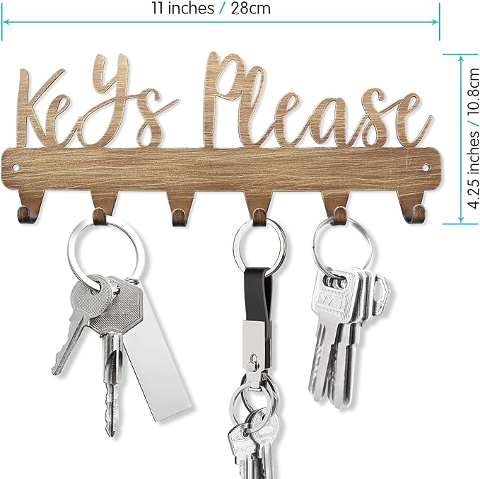 Keys Please Key Holder Wall Mounted,Key Hooks on Wall,Antique Gold Metal Decorative Key Organizer Rack Hooks Holder for Hallway,Entryway,Front Door,Office(Antique Gold:11 x 4.25 inch)