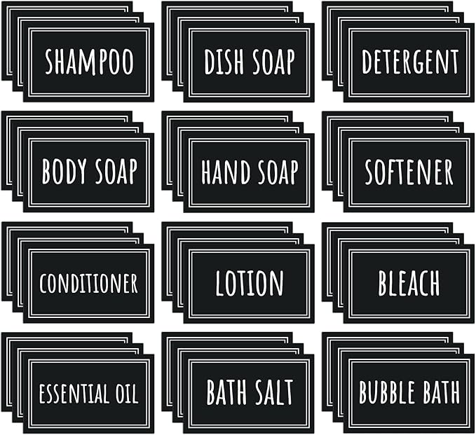 Segbeauty Waterproof Labels - 36 Pack Soap Dispenser Stickers, Shampoo Conditioner Hand Soap, Self-Adhesive Removable Bathroom Kitchen Laundry Labels