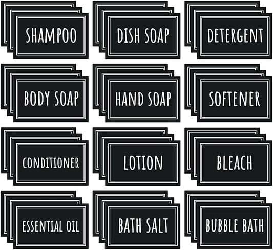 Segbeauty Waterproof Labels - 36 Pack Soap Dispenser Stickers, Shampoo Conditioner Hand Soap, Self-Adhesive Removable Bathroom Kitchen Laundry Labels