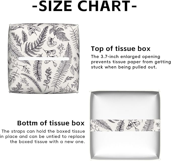 Vintage Floral Leaves Tissue Box Cover Square,Tissue Box Holder with Belt Bottom,Stylish Leather Napkin Holder for Vanity Countertop,Nightstands,Office Desk,5.2"Ã5.2"Ã5.2"