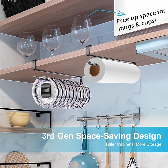 4Pack Tumbler Lid Organizer for Corner Cabinets, Space-Saving Cup Holder, Water Bottle Accessories Storage, Kitchen Storages Organization Solution, No Adhesive or Drilling Needed up to 48 Lids (Black)