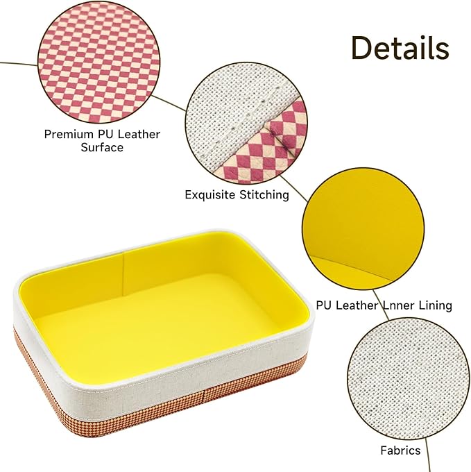 TUNJILOOL Jewelry Tray Leather Valet Jewelry Box Nightstand Organizer, Bedroom Dresser Bedside Organizer Countertop Catch Key,Wallet,Phone,Watch,Coin,Glass Unique House Warming Gifts