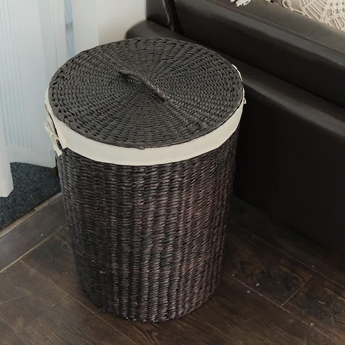 Hand-Woven Wicker Laundry Basket with Lid, 20 Gal (75 L) Large Laundry Hamper with Removable Liner for Laundry Room and Home Decor, Artisan Coffee (21"H x 15.7"D)