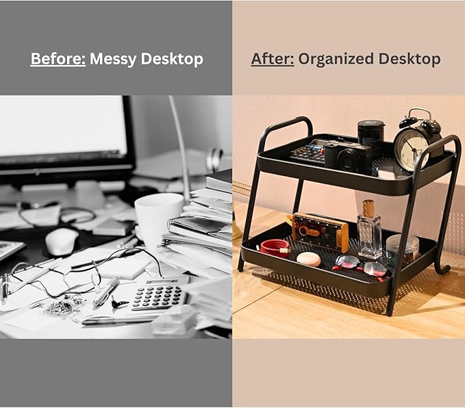 Desk Organizer 2-Tier Storage Shelves Multifunctional Desktop Organizer for Office, Dresser, Kitchen, Adjustable Compact Storage Solution for Cosmetics, Office Supplies, Condiments, and Food