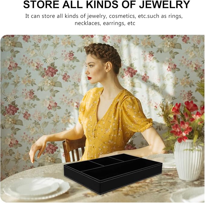 Cabilock Desktop Storage Box 12X7.87X1.69In with Separate Tray Jewelry Organizer Sundry Holder for Keys Accessories and Small Items