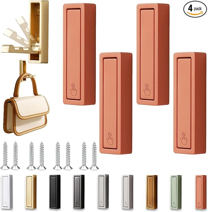 4PCS Folding Wall Hooks, Foldable Coat Hooks Heavy Duty Foldable Hook Bathroom Towel Hooks Robe Hooks Wall Mounted for Bathroom, Closet, Entryway, Pool, and Kitchen (Square-Orange)