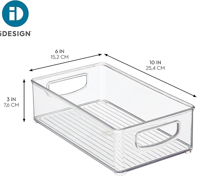 iDesign Stackable Pantry Bin with Handles for Kitchen Storage Set of 2, Clear, Made in USA