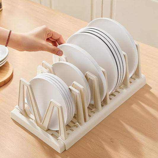 Li&Zhao Pots and Pans Organizer under Cabinet - Extended Dining Tray Storage Rack Cutting Board Rack Lid Holders inside Cabinet with 7 Adjustable Compartment for Kitchen Storage(White)