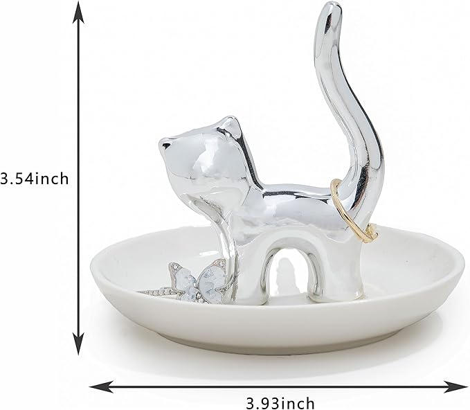 Cat Ring Holder Ceramic Ring Dish, Jewelry Holder Dish Trinket Tray For Rings Earrings Trinkets Organizer, Funny Themed Gifts for Cat Mom, Lovers, Birthday Gifts for Women