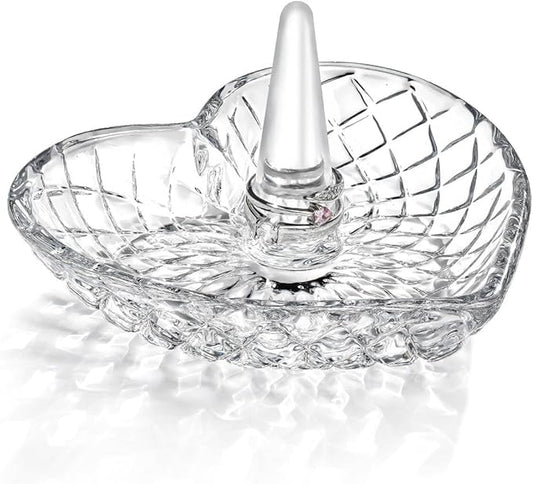 H&D HYALINE & DORA Clear Heart Shaped Crystal Jewelry Ring Holder Decorative Glass Ring Dish Crystal Jewellery Tower Gifts for Women
