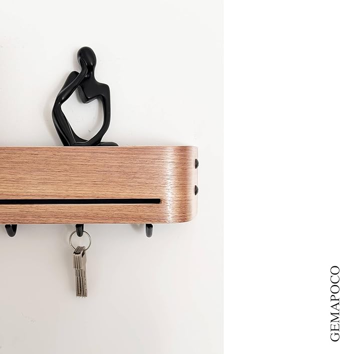 Modern Key Holder Wall Mount with 5 Retractable Hidden Hooks,Heavy Duty Coat Rack Wall Mount,Finland-Designed Entryway Organizer,17 inch,for Entryway,Living Room,Kitchen,Hallway,Walnut