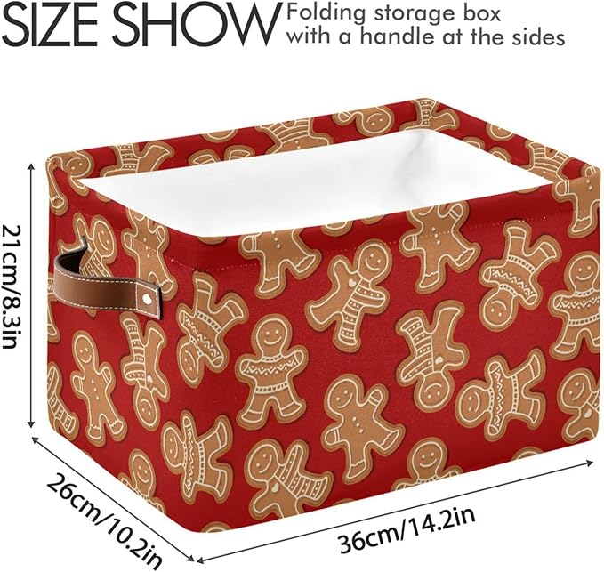 Bolaz Large Storage Basket Christmas Gingerbread Cookies Foldable Storage Box Organizer Bins with Handles for Bedroom Home Office