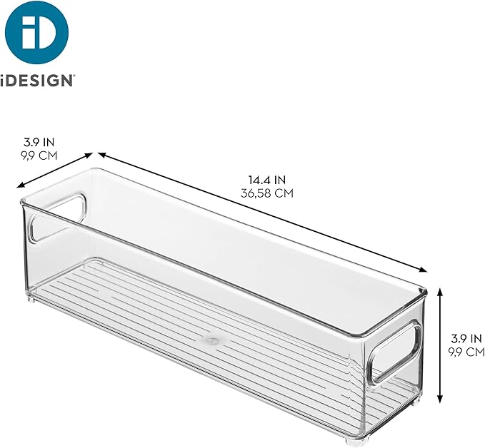 iDesign Stackable Fridge Bin with Handles - Ideal for Freezer or Pantry, Set of 3, Clear, Made in USA