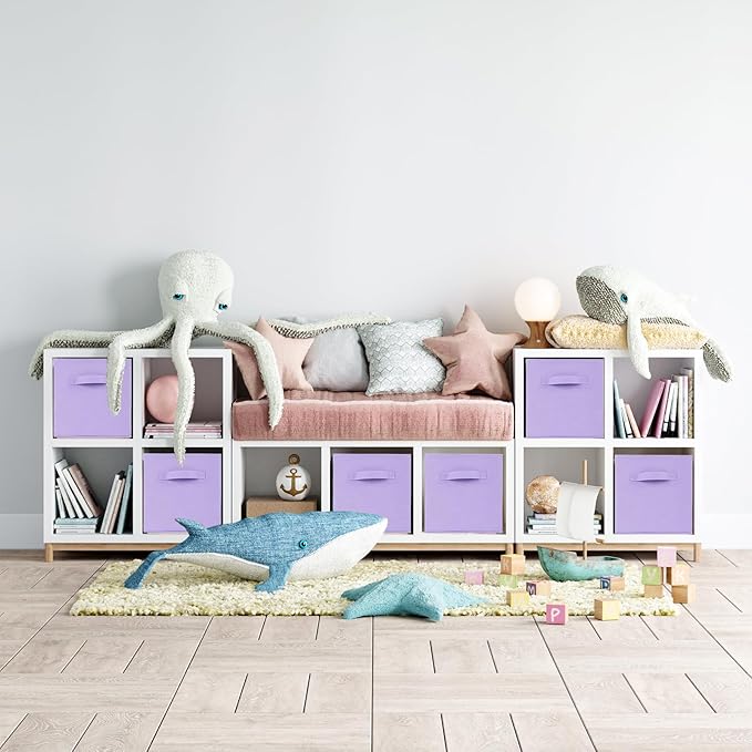 Fabric Storage Bins 12 Pack 13 inch Foldable Storage Cubes with Reinforced Handles Fun Colored Durable Cube Storage Bin for Home, Playroom, Closet Organizers and Storage, Purple