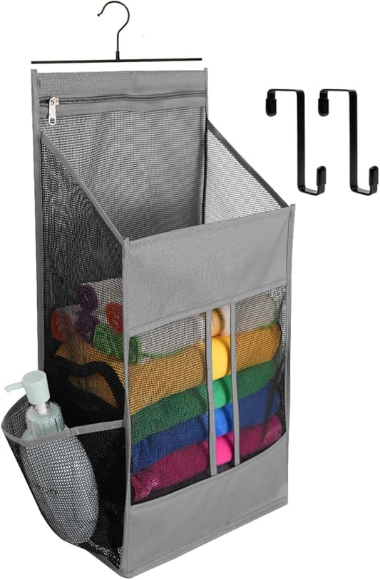 ALYER Hanging Plastic Grocery Bag Holder and Dispenser,Mesh Over the Cabinet Door Organizer with Easy-Access Openings for Kitchen Towel,Bras,Laundry,Installation Free(Gray, 21.7"H * 11.8"W * 5.9"D)