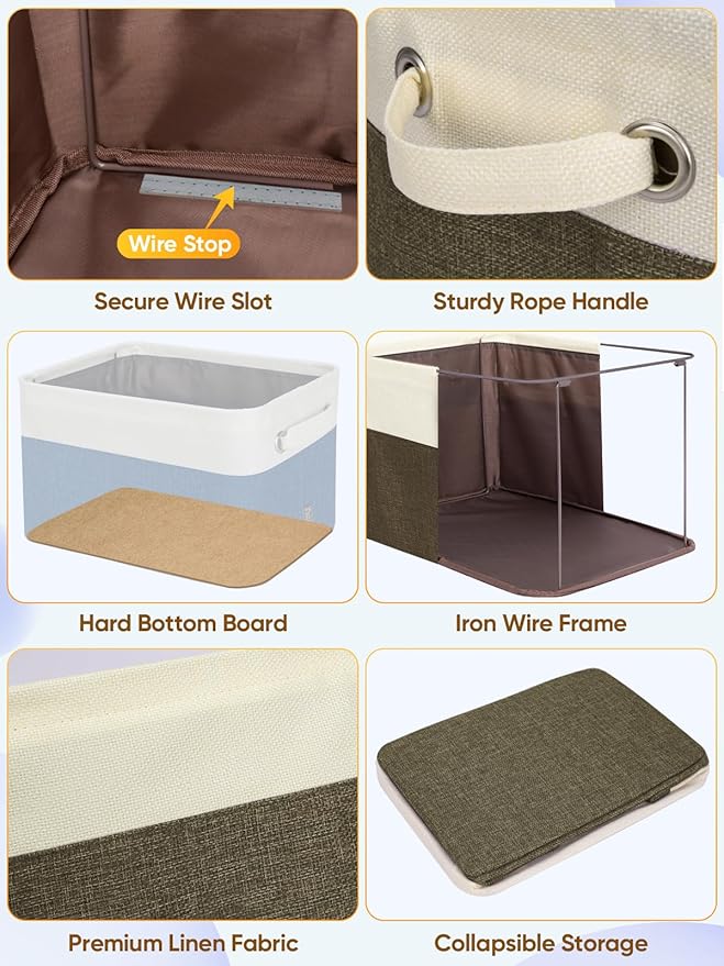 BALEINE 2 Pack Fabric Closet Storage Bins for Shelves, Linen Closet Organizers and Storage, Decorative Baskets for Organizing, Shelf, Clothes, Home, Office (Brown, 14''x10''x8.5'')