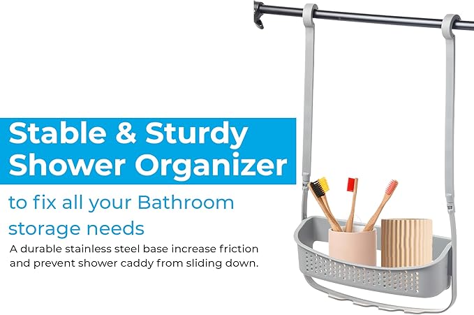 Blue Canyon Hanging Shower Caddy Single Basket, No Drill Bathroom Shelf, Non-Rusting Storage Shelves, Shower Accessory for Bathroom Organisation Shelf, Over Bath Storage Shower Basket Organizer, Grey