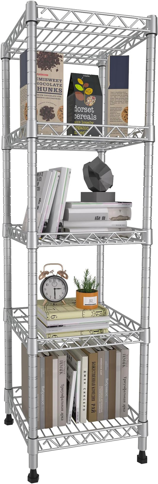 GIOTORENT 5 Tier Standing Shelving Metal Units, Adjustable Height Wire Shelf Display Rack for Laundry Bathroom Kitchen 11.8 W x 11.8 D x 50 H (5-Tier, Grey, Matte/Glossy Finish)