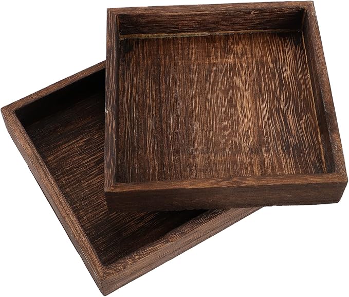 DOITOOL Wooden Jewelry Tray Solid Wood Vanity Organizer Small Retro Jewelry Holder Tray for Desktop Storage and Decorative Use