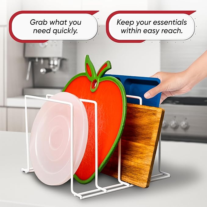 Better Houseware Pot Pan Organizer Under Cabinet Pot Lid Organizer Pan Organizers Inside Cabinet, Adjustable Cutting Board Organizer, Pots and Pans Organizer for Cabinet Storage, 4 Divided Slots