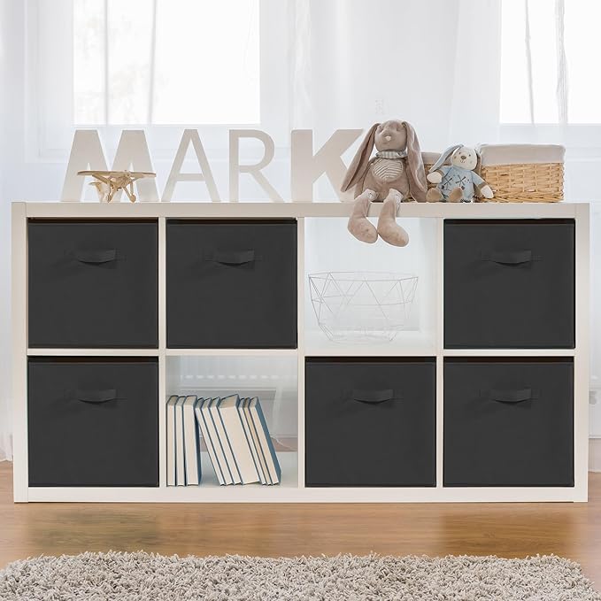 11 Inch Fabric Storage Cubes, Sturdy Foldable Storage Bins, Heavy Duty Cube Organizer for Clothes, Blankets, Shelves, Closets, Bedroom, Living Room, Black, 12 Pack