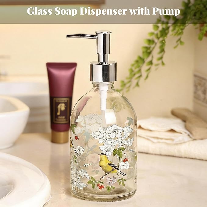 17oz Glass Soap Dispenser with Plastic Pump, 2 Pack Refillable Kitchen Soap Dispenser for Dish Soap, Soap Dispenser Bathroom for Hand Soap, Lotion, Body Wash