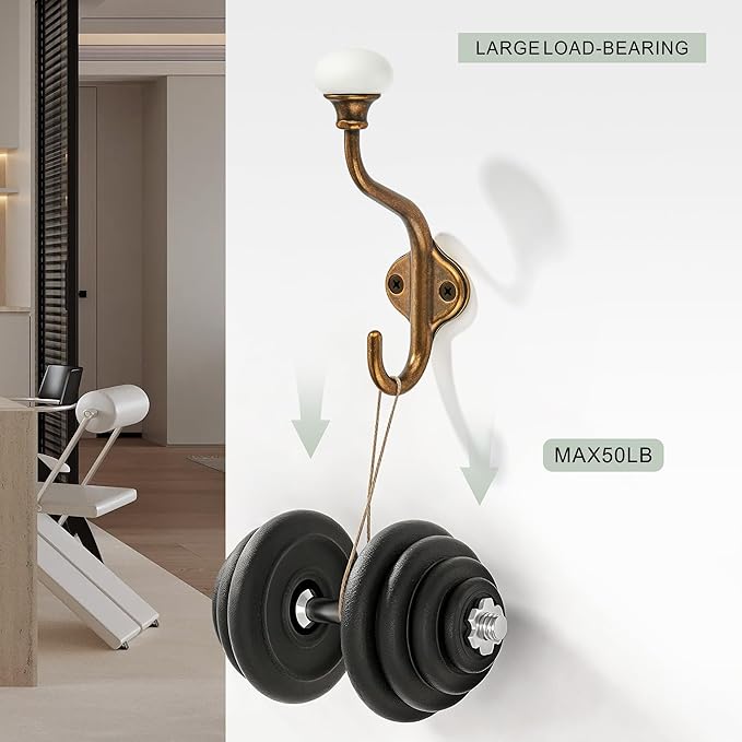TUNNY Coat Hooks - 5 Pack Antique Brass Towel Hooks Robe Hooks Decorative Wall Hooks for Bathroom Bedroom Kitchen Towel Robe Clothes Cabinet Closet Bathroom Hardware