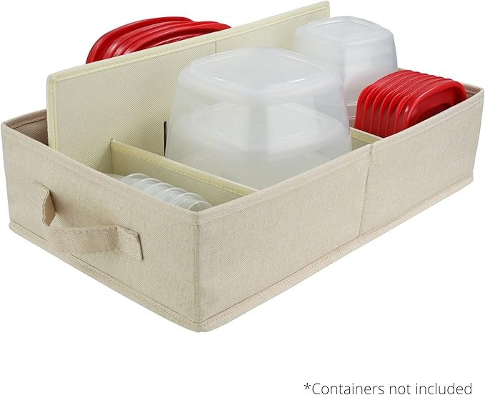 Food Storage Container Organizer 2pc - Lid Organizer Box - Adjustable Kitchen Organizing Box - Compatible with Tupperware Glad Rubbermaid Ziploc Containers - Drawers and Cabinet Organization (2)