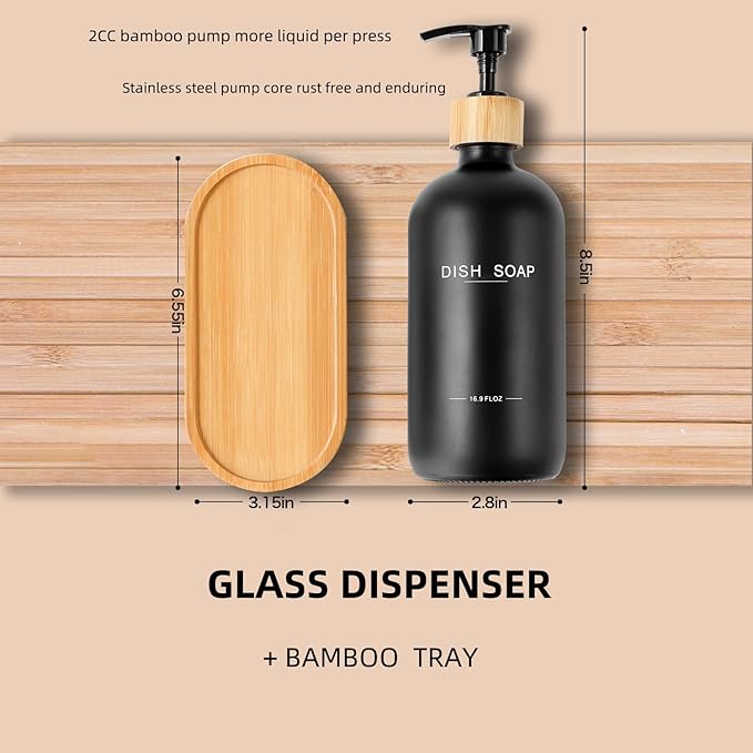 Black Soap Dispenser, Hand Soap, and Dish Soap Dispenser Set Suitable for Kitchen Counter Decor. (Black)