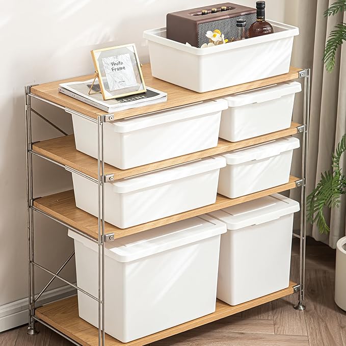 15 Quart Stackable Plastic Storage Bins with LidsStorage Container for Organizing, Storage Boxeswith Handle for Shelves, Cube Storage Bin for CraftSnacks, (whiteï¼2L)
