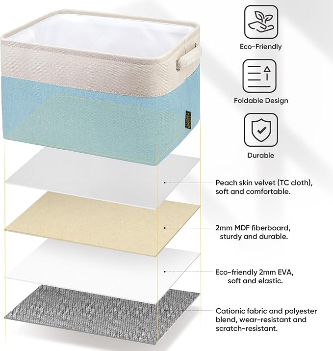 BALEINE 3 Pack Fabric Closet Storage Bins for Shelves, Linen Closet Organizers and Storage, Decorative Baskets for Organizing, Shelf, Clothes, Home, Office (Skyblue, 12"x8"x8")