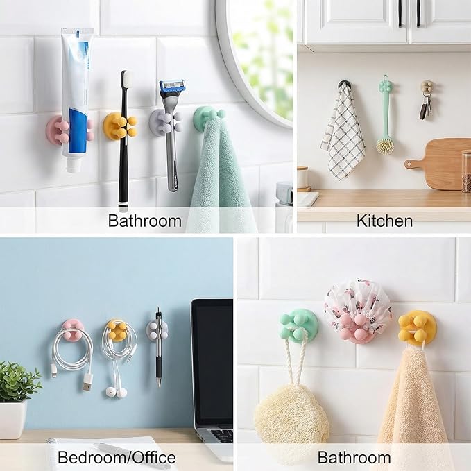 Silicone Toothbrush Holders 6Pcs - Self Adhesive Razor Holder Wall Mounted, Organizer for Bathroom Kitchen Living Room Office