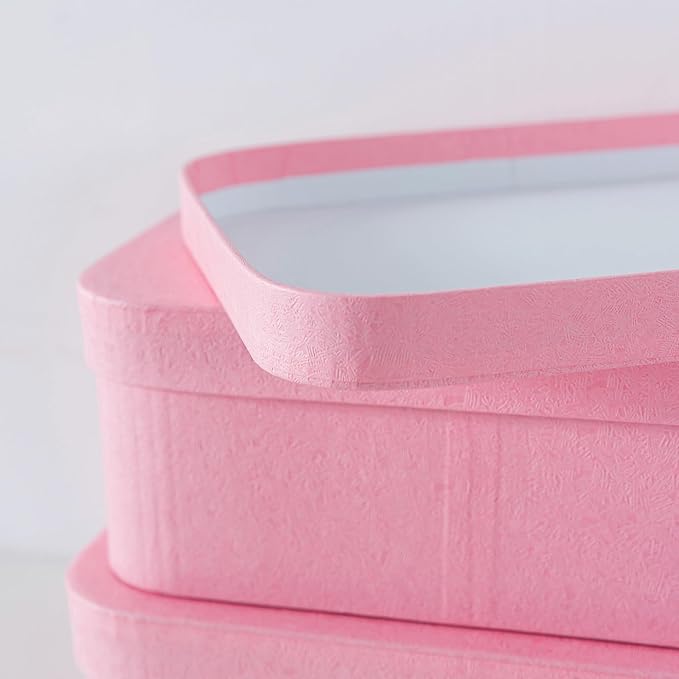 Soul & Lane Set of 3 Textured Pink Boxes with Rounded Edges, Decorative Cardboard Boxes with Lids, Nesting Gift Storage, Large Paperboard Containers for Organizing and Keepsakes
