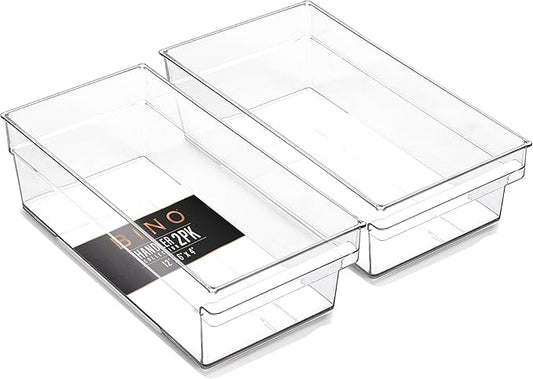 BINO | Plastic Storage Bins, Medium - Shallow | THE HANDLER COLLECTION | Multipurpose Organizer Bins | Kitchen Pantry Organizers and Storage | Clear Containers for Organizing Home | Freezer Organizer
