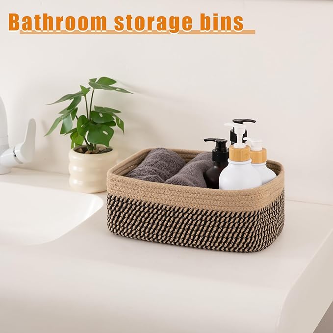 OIAHOMY 4 Pack Storage Baskets for Organizing, Small Bins for Shelves, Cute Decorative Storage Bins, Organizer Baskets for Gifts Empty, 11.8''Lx7.8''Wx4.7''H,Black/Yellow