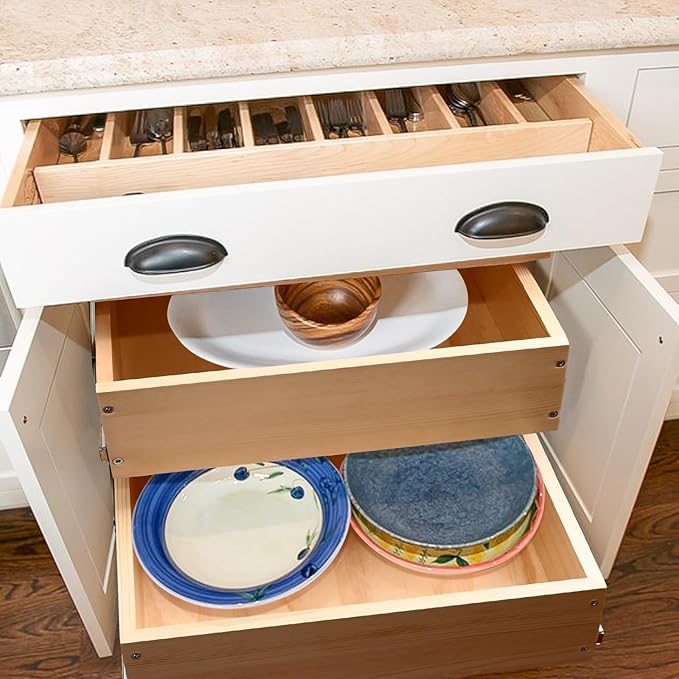 Pull Out Cabinet Organizer, 14''W×21''D×16''H Soft Close Slide Out Wood Drawer Shelves Storage for Kitchen, 2-Tier, Finished, Heavy-Duty, Bottom Assembly