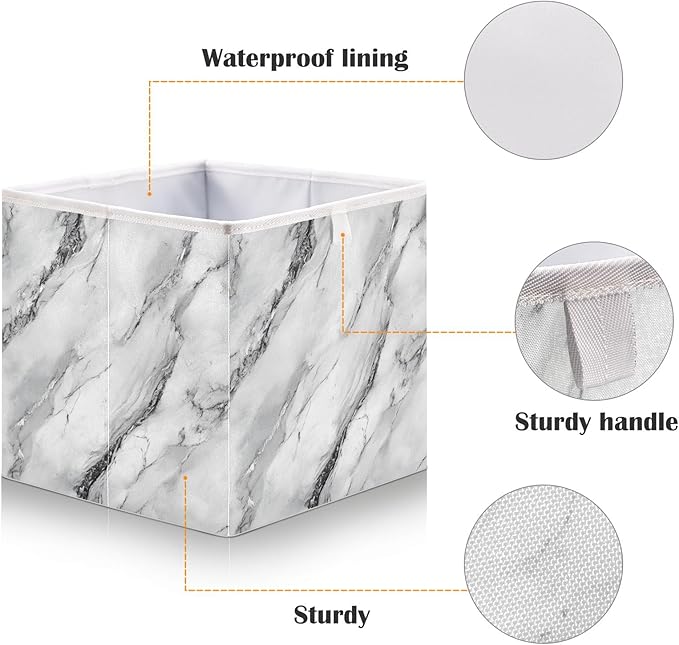 White Marble with A Hint of Black Pattern Closet Organizers Storage Cubes Storage Bins Shelf Baskets Containers for Home Room Office,Square