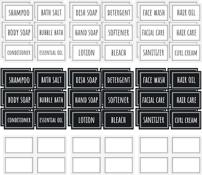 Segbeauty 84 Pack Self-Adhesive Waterproof Labels, Removable Soap Dispenser Bottles Stickers for Bathroom, Kitchen, Laundry & DIY Cleaning, Modern Farmhouse Home Decor